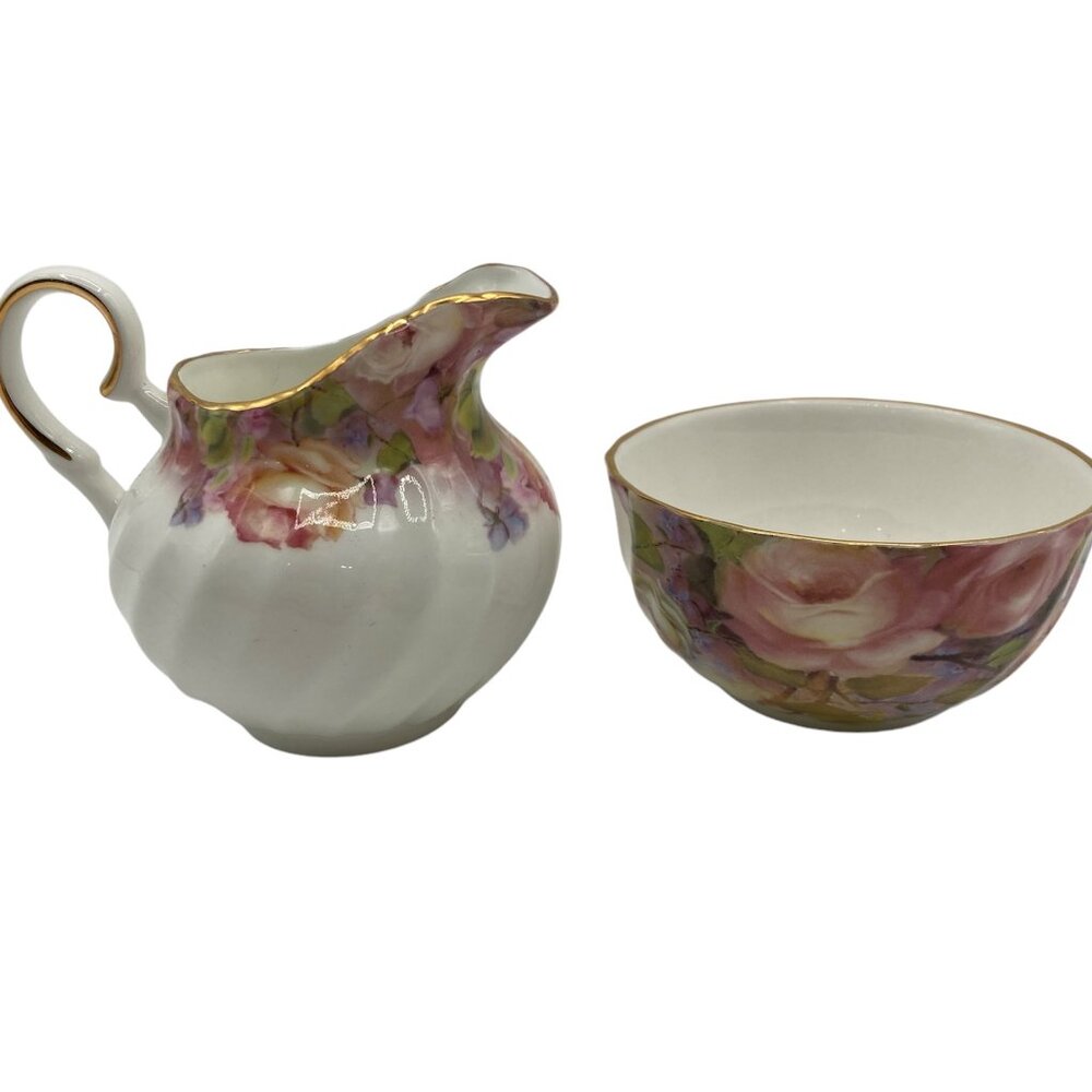 Vintage Golden Crown E & R Fine Bone China Creamer and Sugar Dish England